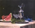 Still life study of silver glass and fruit painter John LaFarge